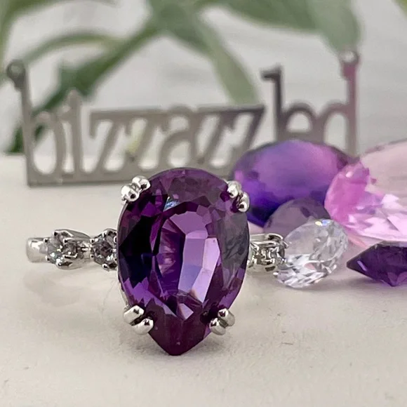 8ct Purple Sapphire silver ring 925 white sapphire accents size 6.5 - Picture 13 of 17